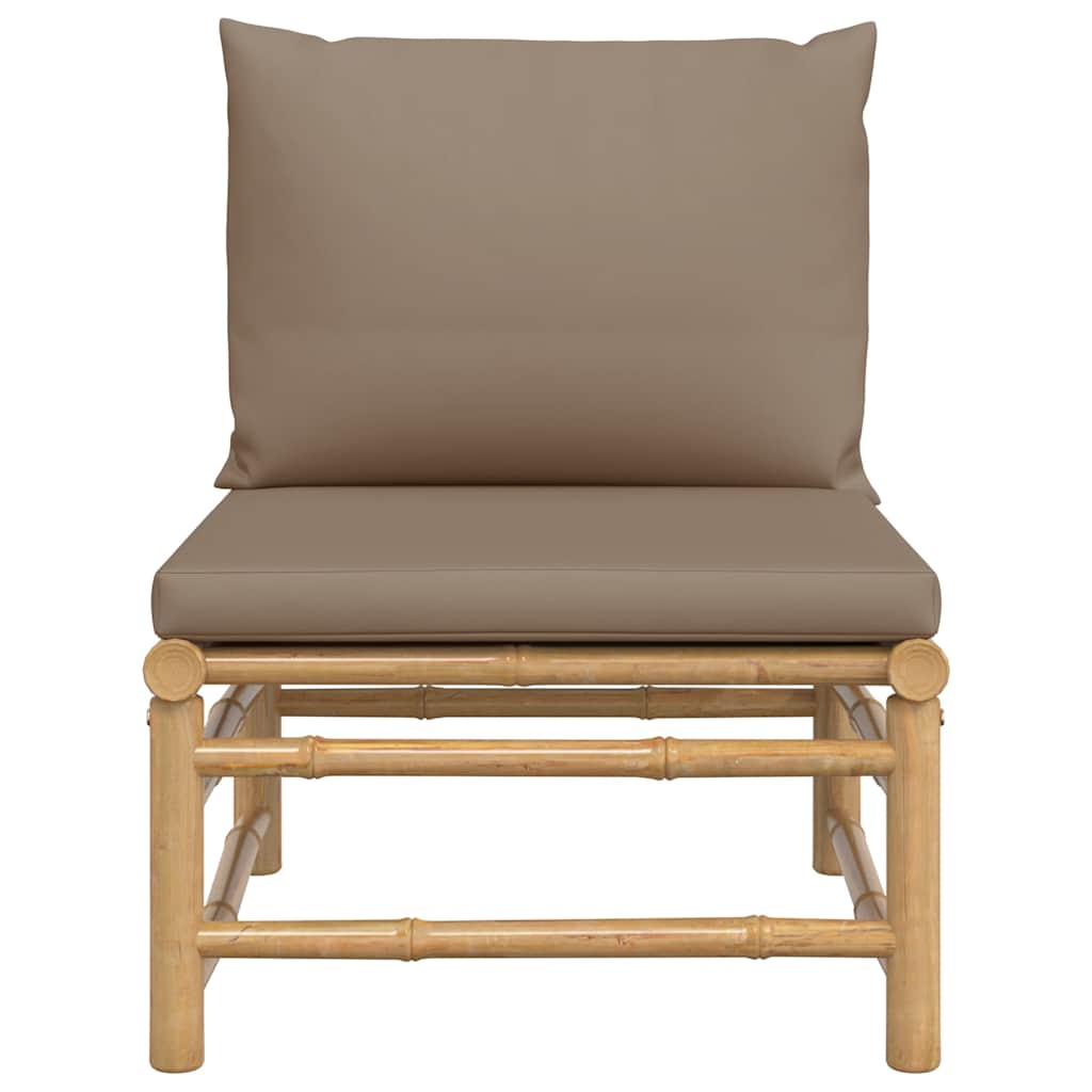 vidaXL Środkowa sofa ogrodowa z poduszkami w kolorze taupe, bambusowa