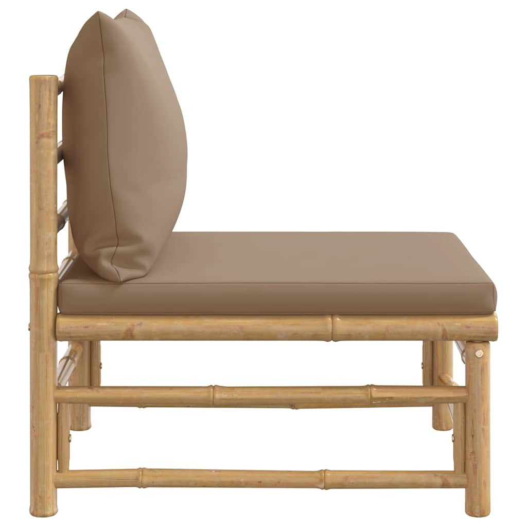vidaXL Środkowa sofa ogrodowa z poduszkami w kolorze taupe, bambusowa