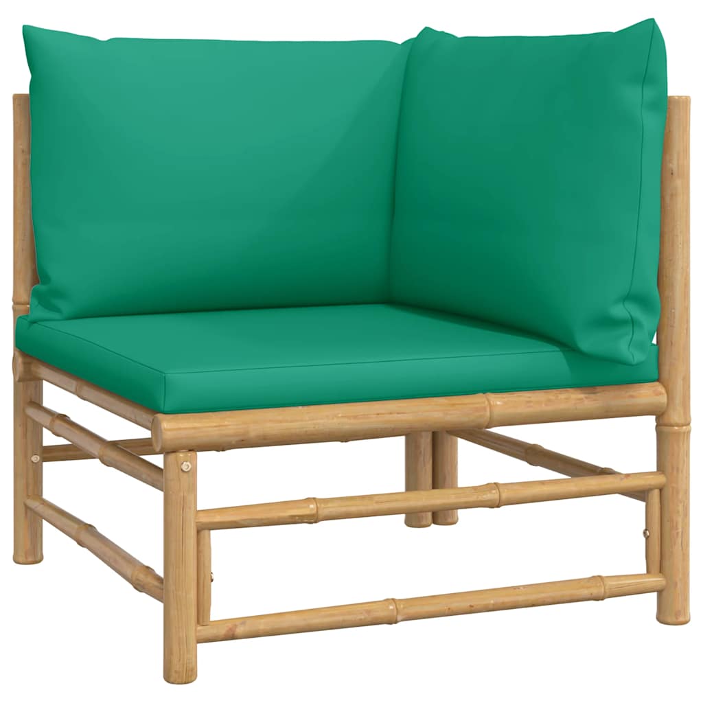 vidaXL Narożna sofa ogrodowa z zielonymi poduszkami, bambusowa