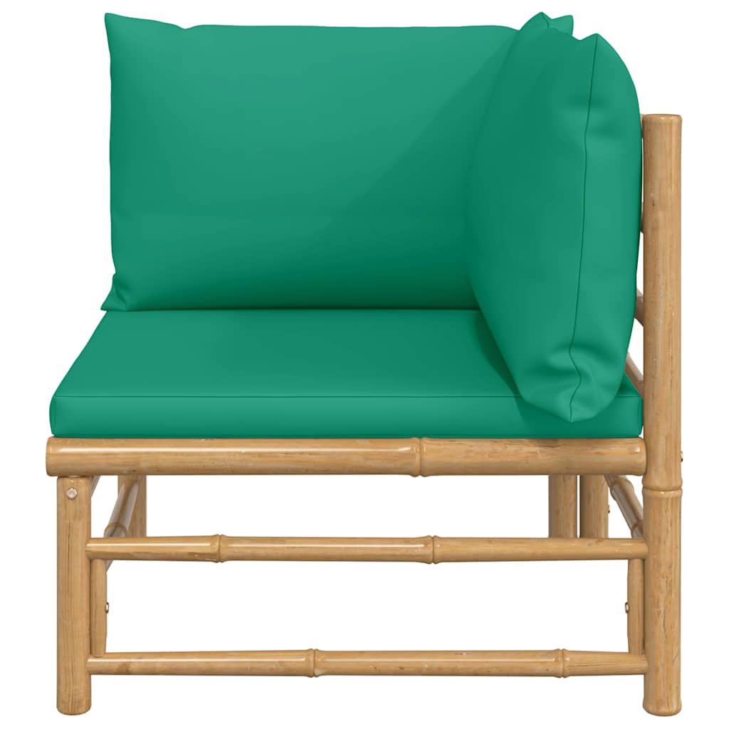 vidaXL Narożna sofa ogrodowa z zielonymi poduszkami, bambusowa