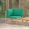 vidaXL Narożna sofa ogrodowa z zielonymi poduszkami, bambusowa