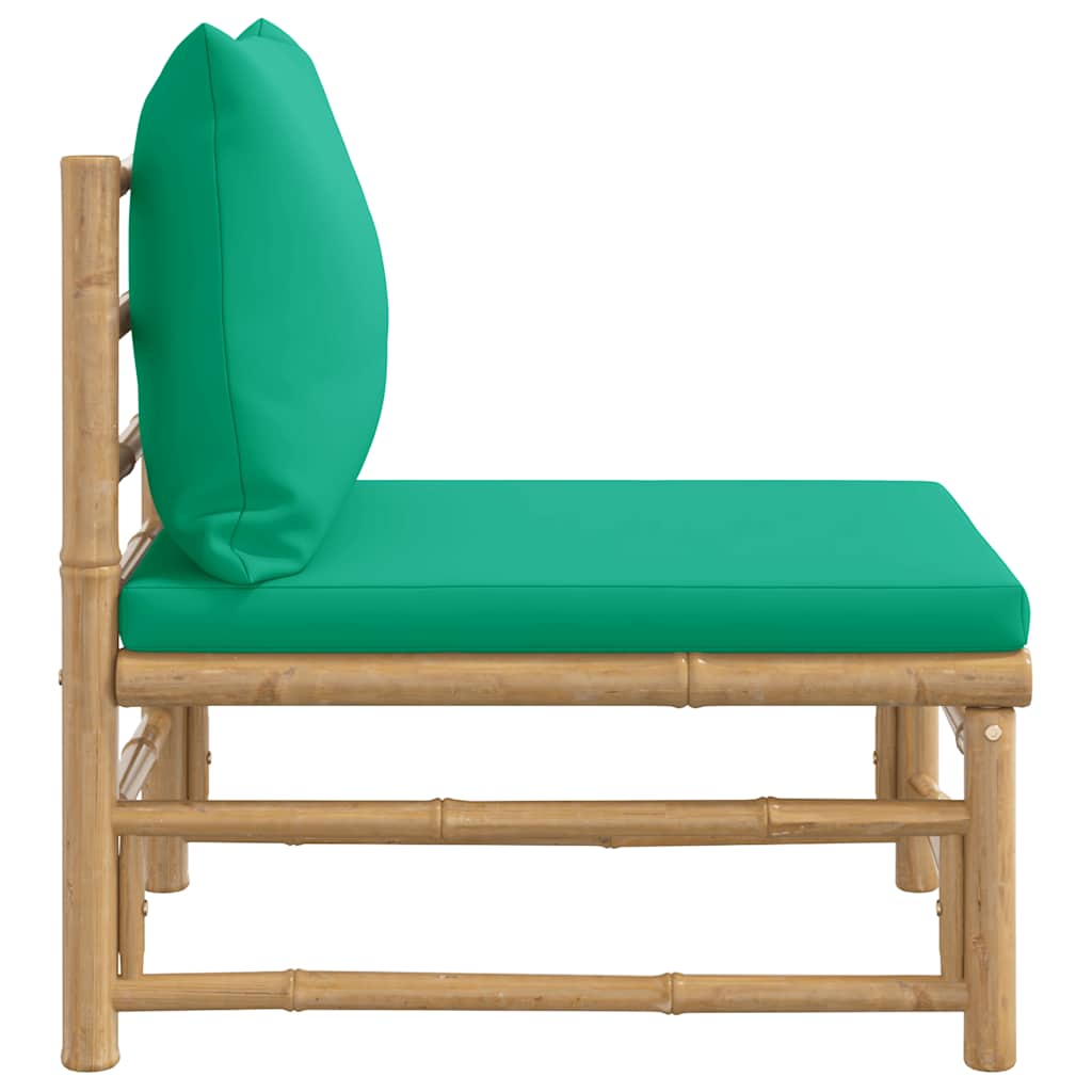 vidaXL Środkowa sofa ogrodowa z zielonymi poduszkami, bambusowa