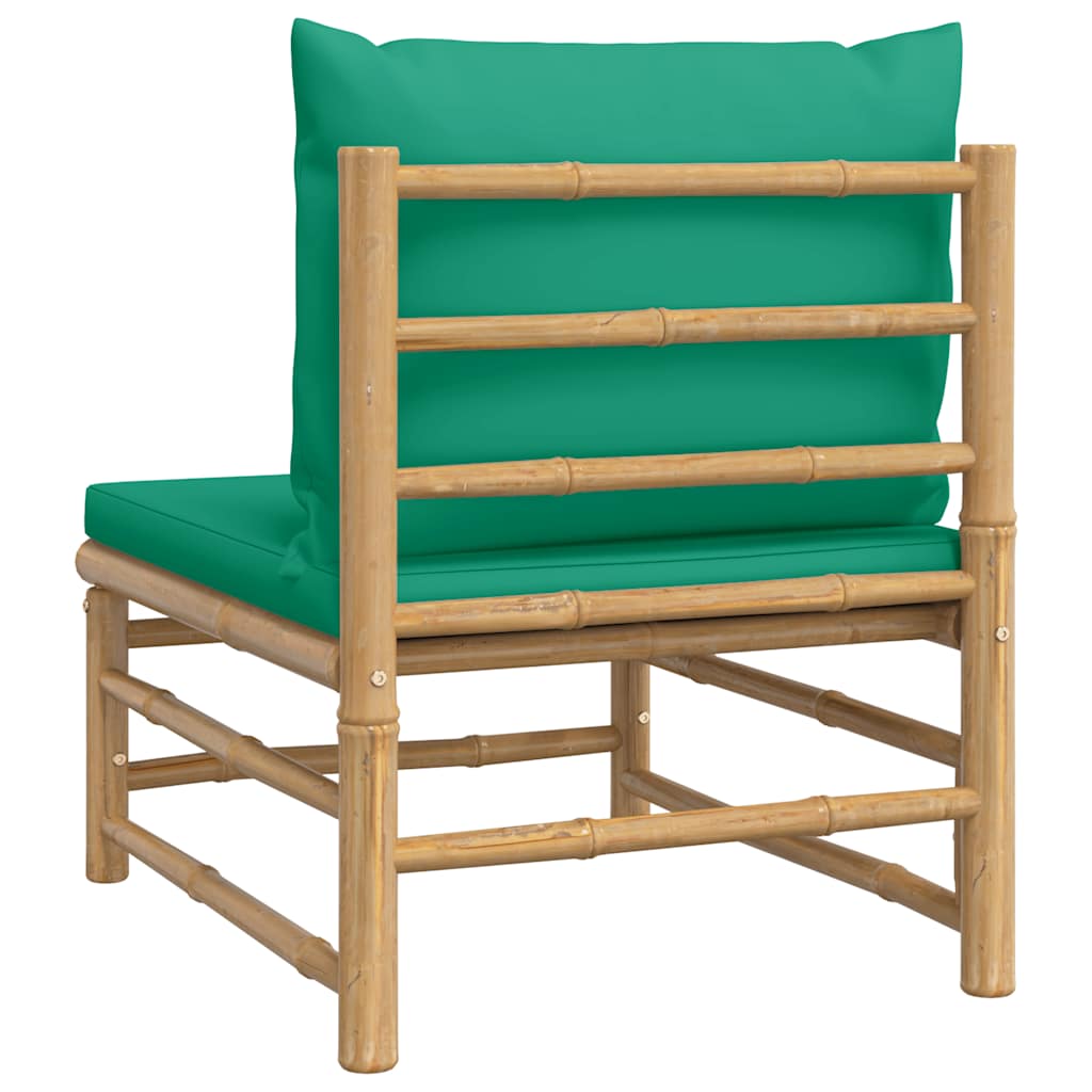 vidaXL Środkowa sofa ogrodowa z zielonymi poduszkami, bambusowa