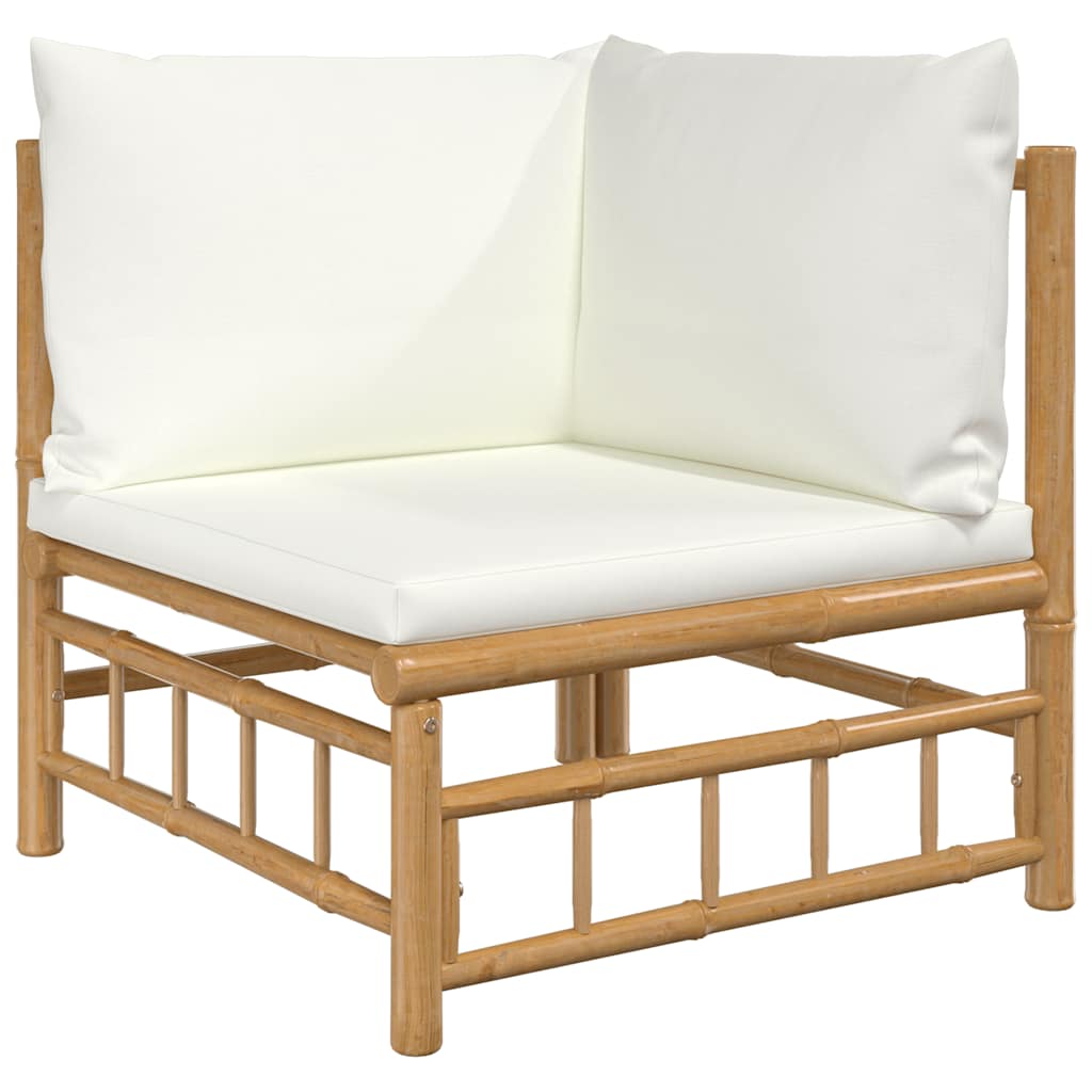vidaXL Ogrodowa sofa narożna, kremowe poduszki, bambus