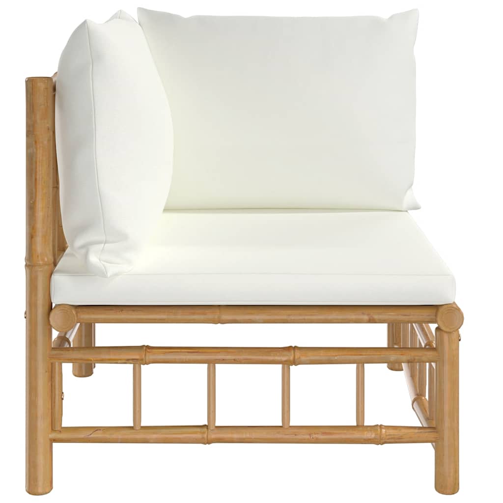 vidaXL Ogrodowa sofa narożna, kremowe poduszki, bambus