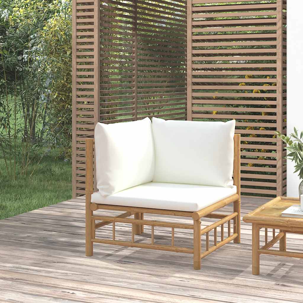 vidaXL Ogrodowa sofa narożna, kremowe poduszki, bambus