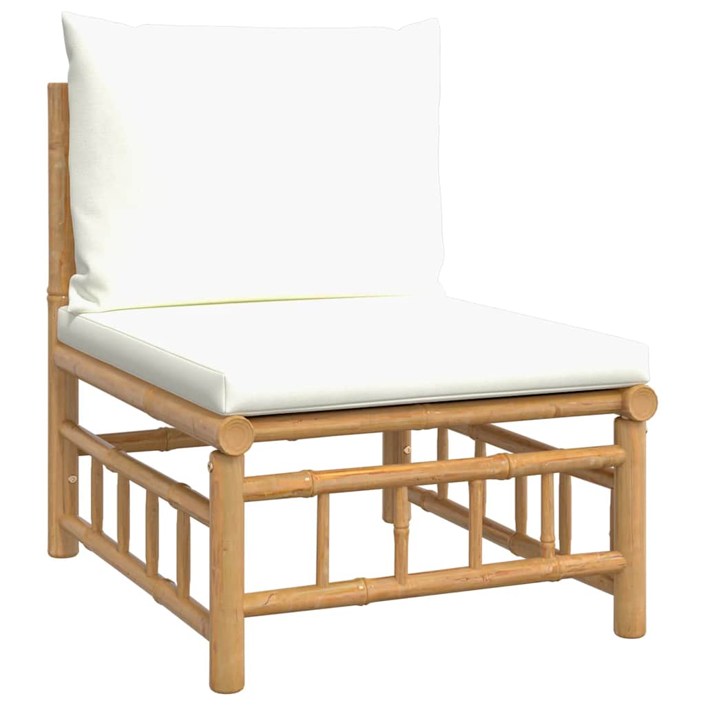 vidaXL Ogrodowa sofa środkowa, kremowe poduszki, bambus