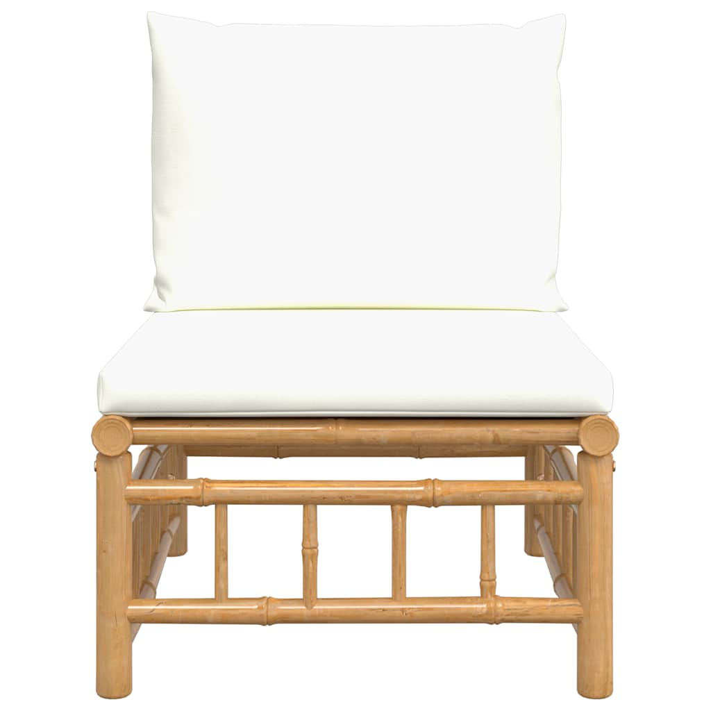 vidaXL Ogrodowa sofa środkowa, kremowe poduszki, bambus