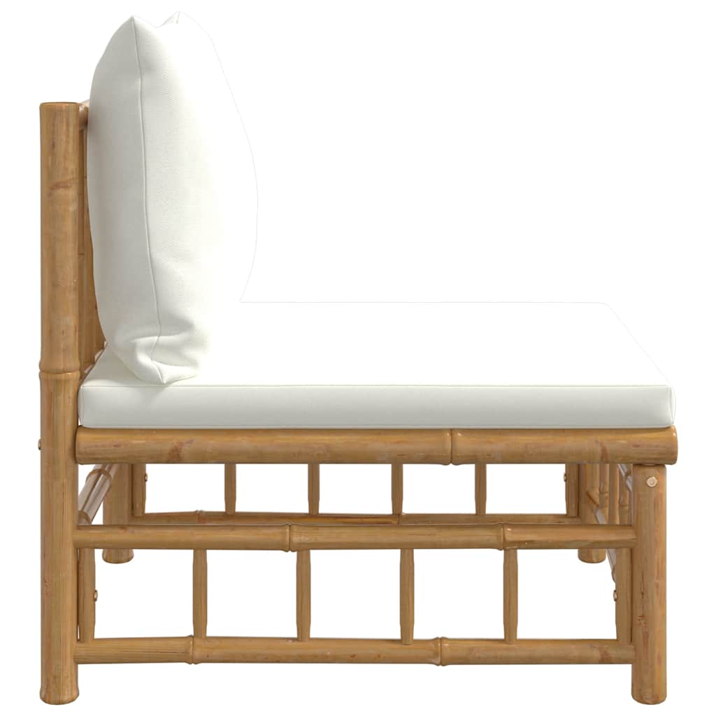 vidaXL Ogrodowa sofa środkowa, kremowe poduszki, bambus