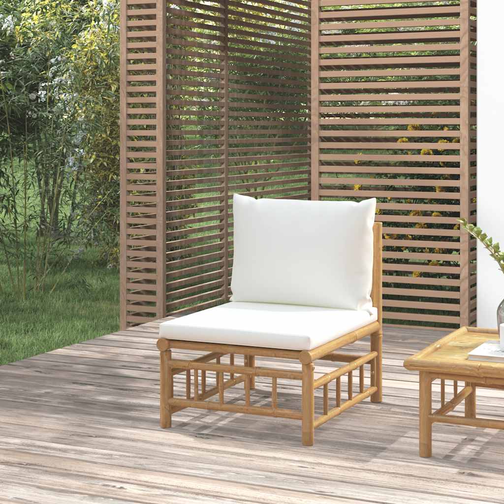 vidaXL Ogrodowa sofa środkowa, kremowe poduszki, bambus