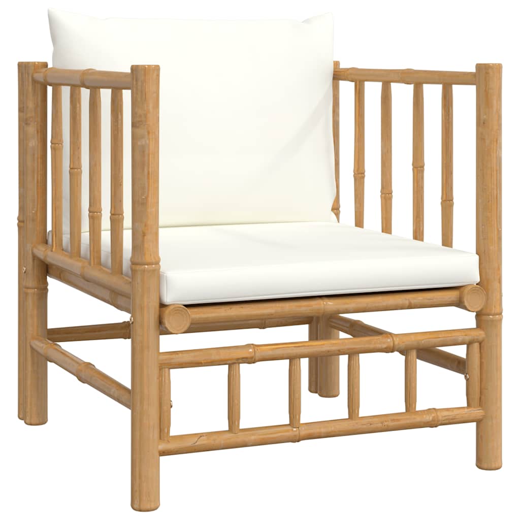 vidaXL Sofa ogrodowa, kremowe poduszki, bambus