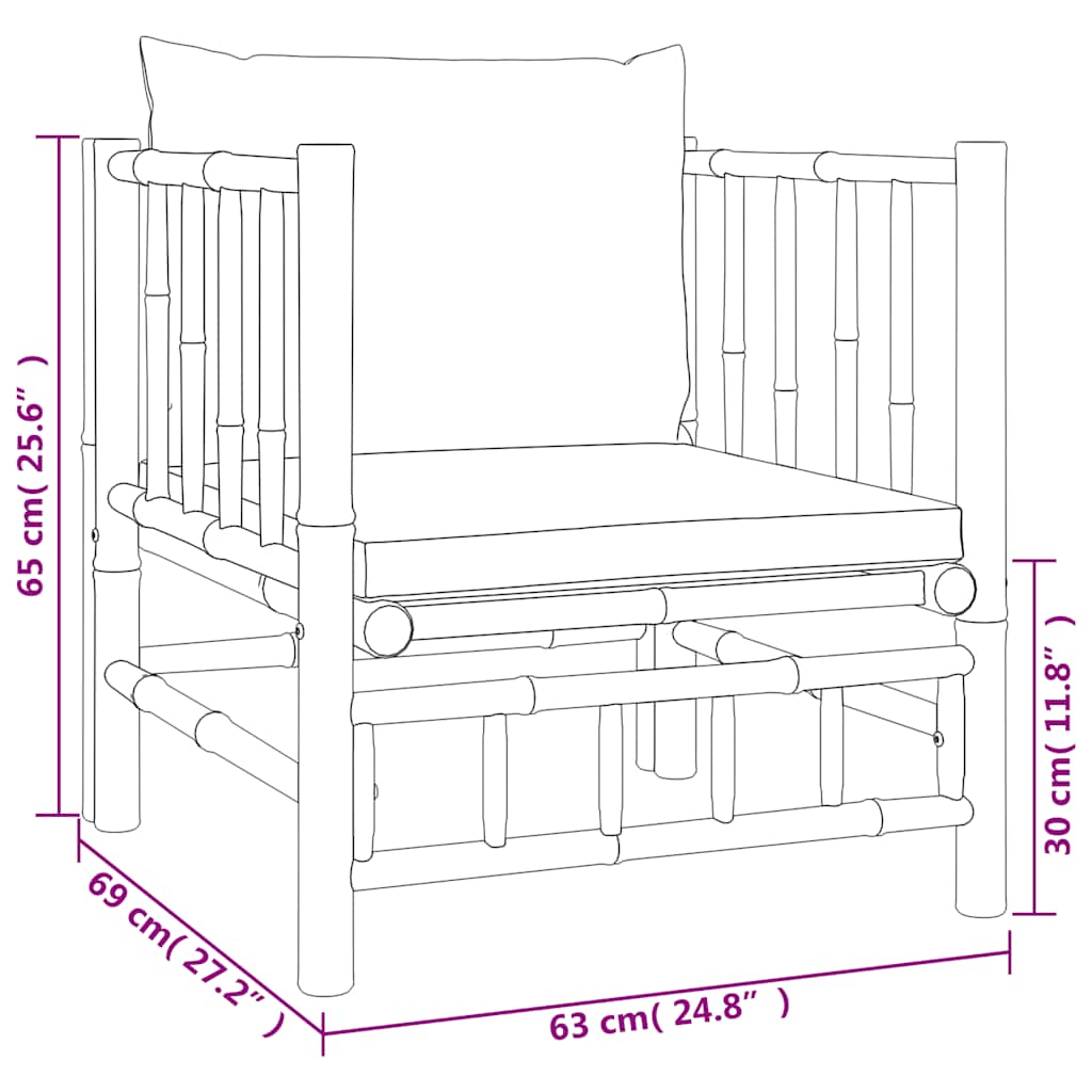 vidaXL Sofa ogrodowa, kremowe poduszki, bambus