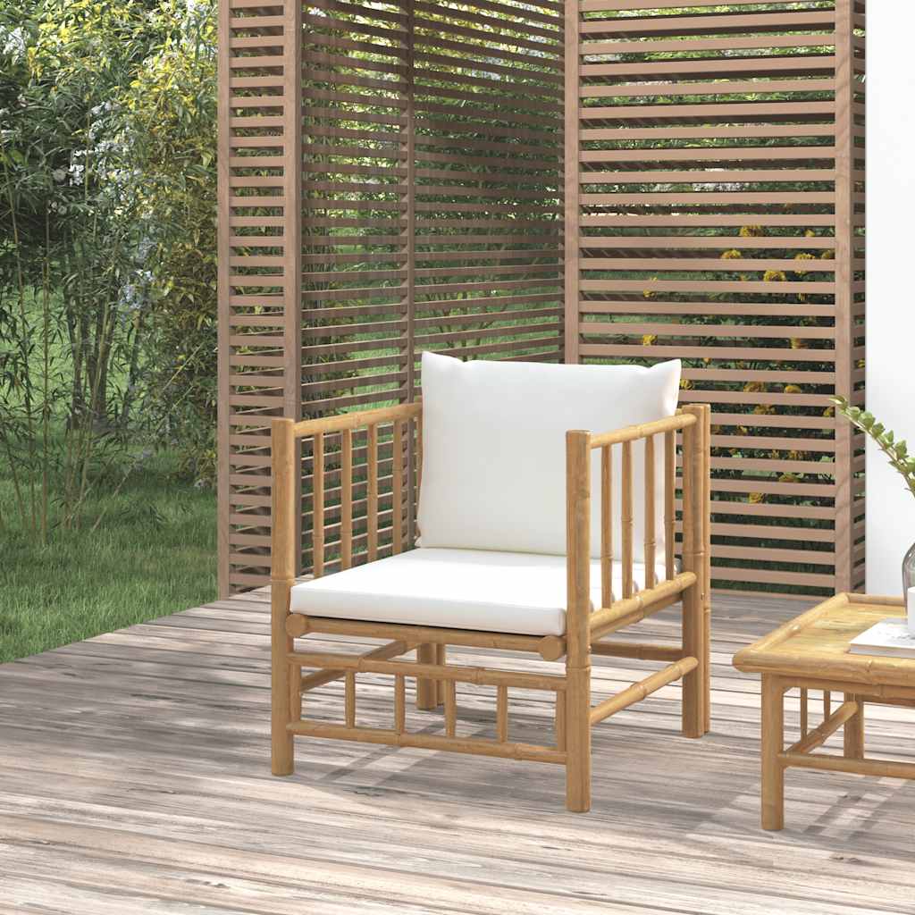 vidaXL Sofa ogrodowa, kremowe poduszki, bambus