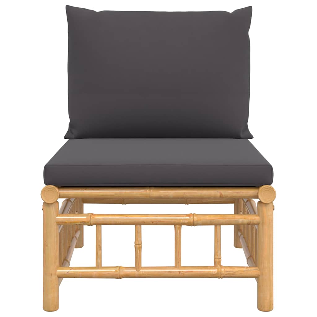 vidaXL Środkowa sofa ogrodowa z ciemnoszarymi poduszkami, bambusowa