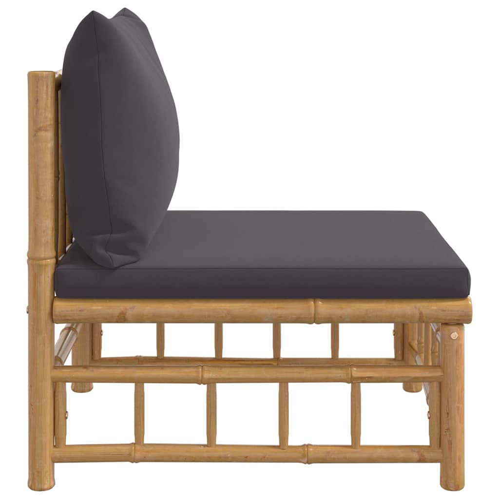 vidaXL Środkowa sofa ogrodowa z ciemnoszarymi poduszkami, bambusowa