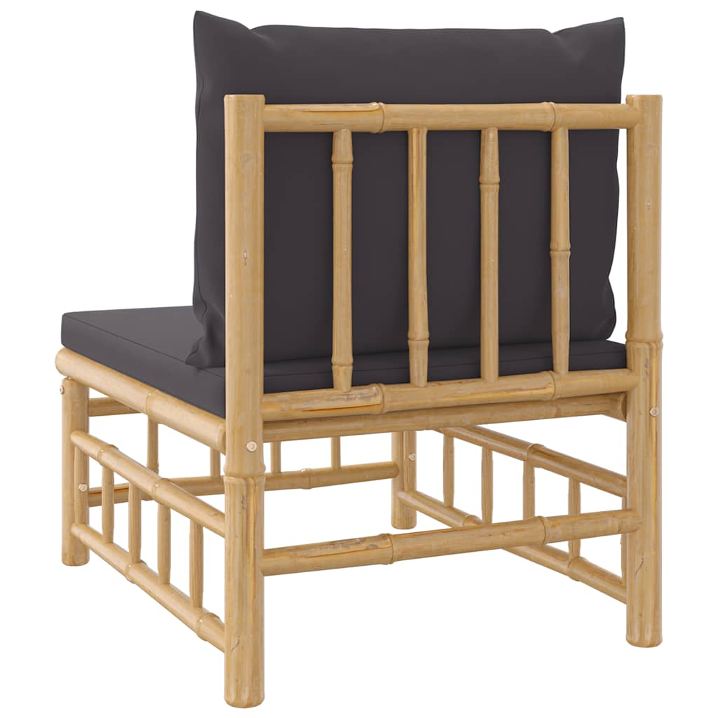 vidaXL Środkowa sofa ogrodowa z ciemnoszarymi poduszkami, bambusowa