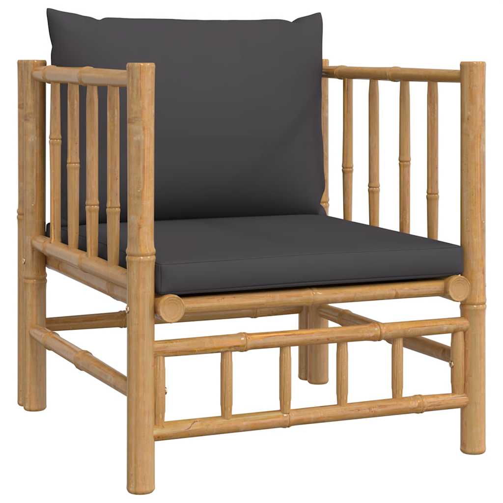 vidaXL Sofa ogrodowa z ciemnoszarymi poduszkami, bambusowa