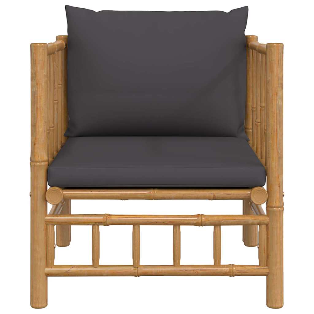 vidaXL Sofa ogrodowa z ciemnoszarymi poduszkami, bambusowa