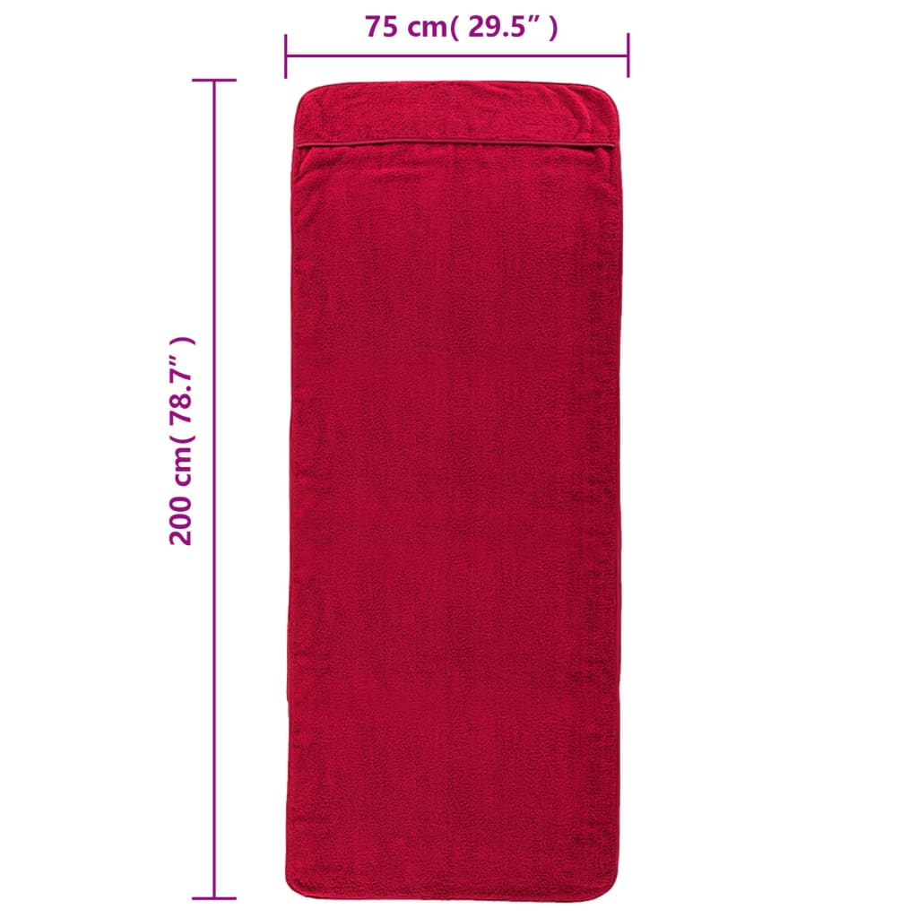 vidaXL Ręczniki plażowe, 2 szt., bordowe, 75x200 cm, tkanina, 400 g/m²