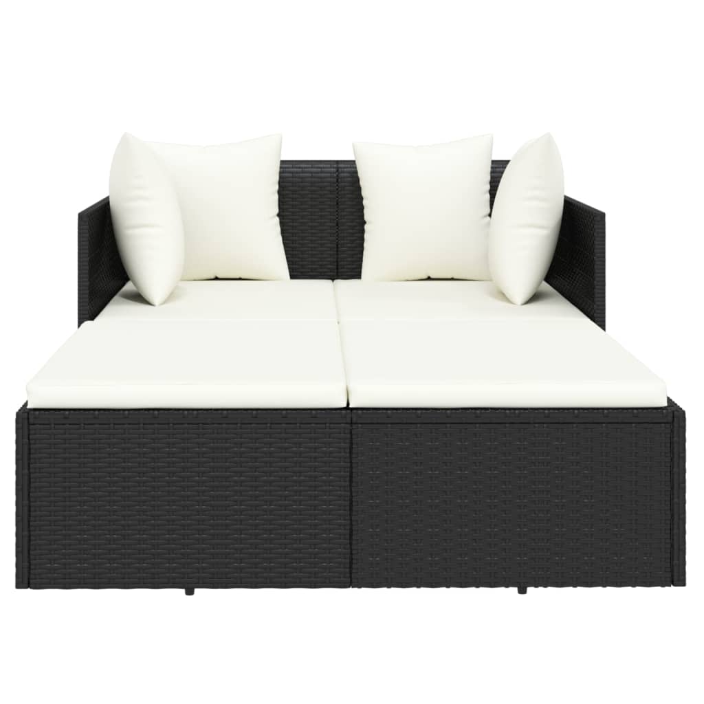 vidaXL Leżak z poduszką, czarny, 182x118x63 cm, rattan PE