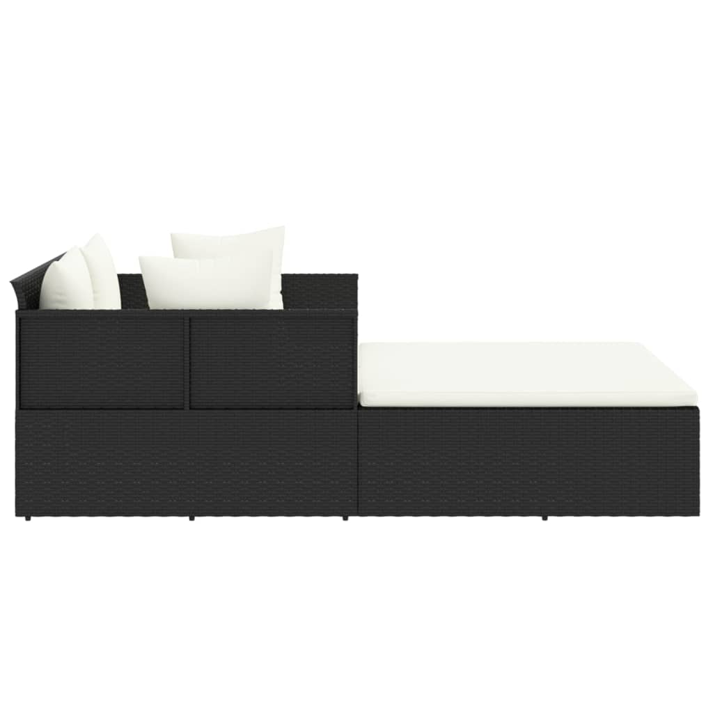 vidaXL Leżak z poduszką, czarny, 182x118x63 cm, rattan PE
