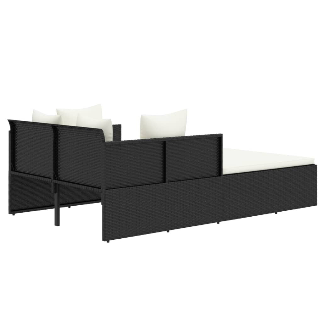 vidaXL Leżak z poduszką, czarny, 182x118x63 cm, rattan PE