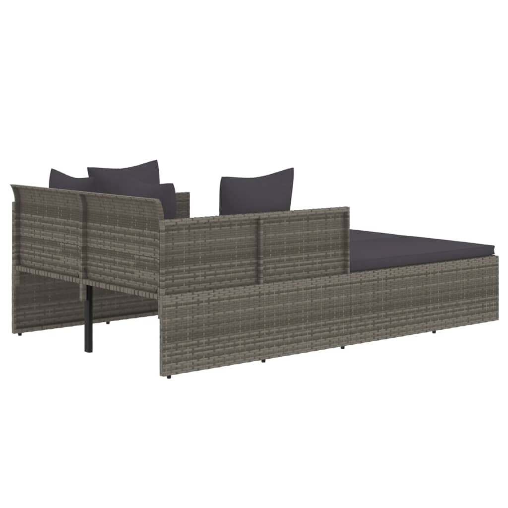 vidaXL Leżak z poduszką, szary, 182x118x63 cm, rattan PE