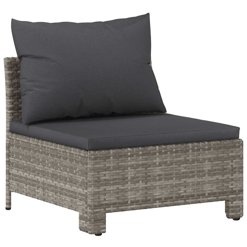 vidaXL Sofa ogrodowa środkowa z poduszką, szary polirattan
