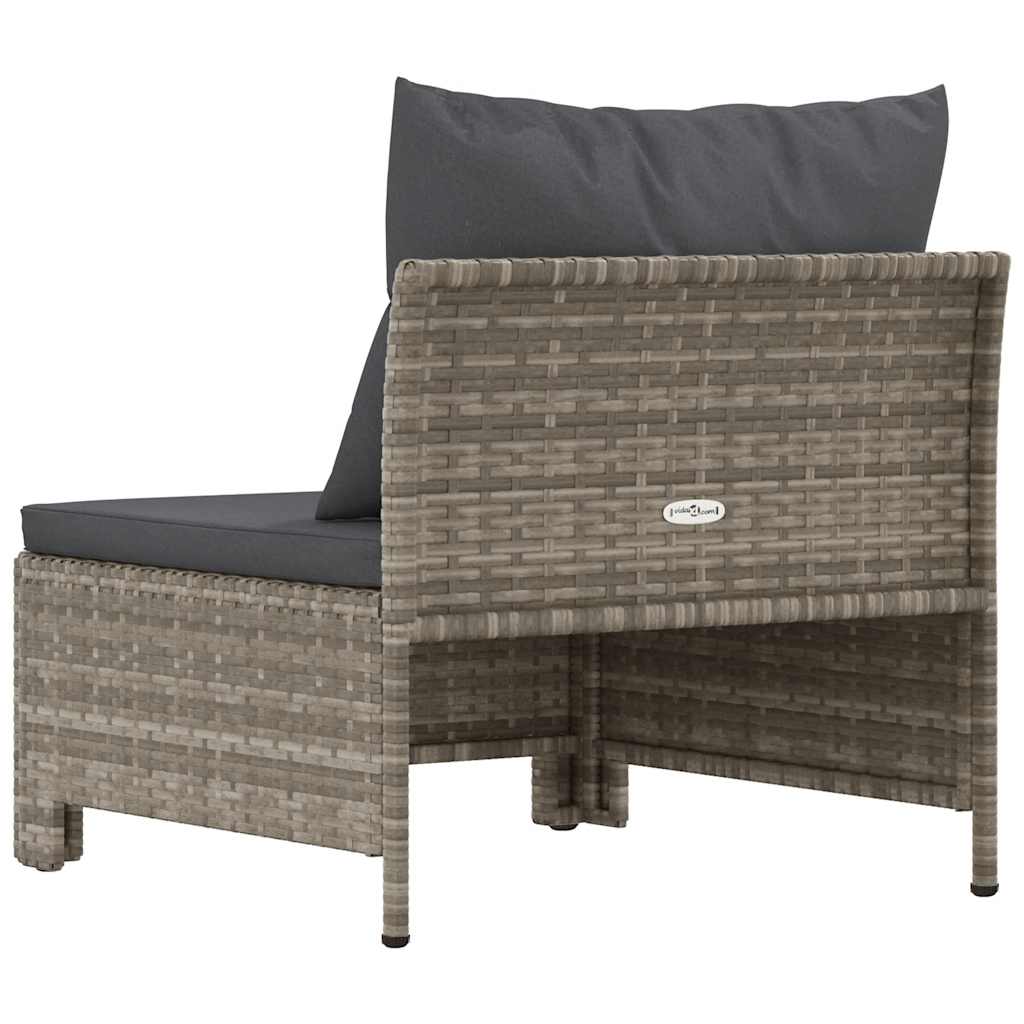 vidaXL Sofa ogrodowa środkowa z poduszką, szary polirattan