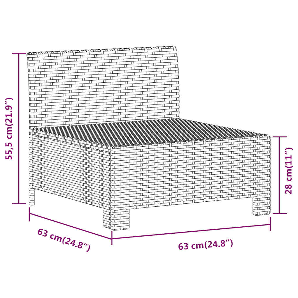 vidaXL Sofa ogrodowa środkowa z poduszką, szary polirattan