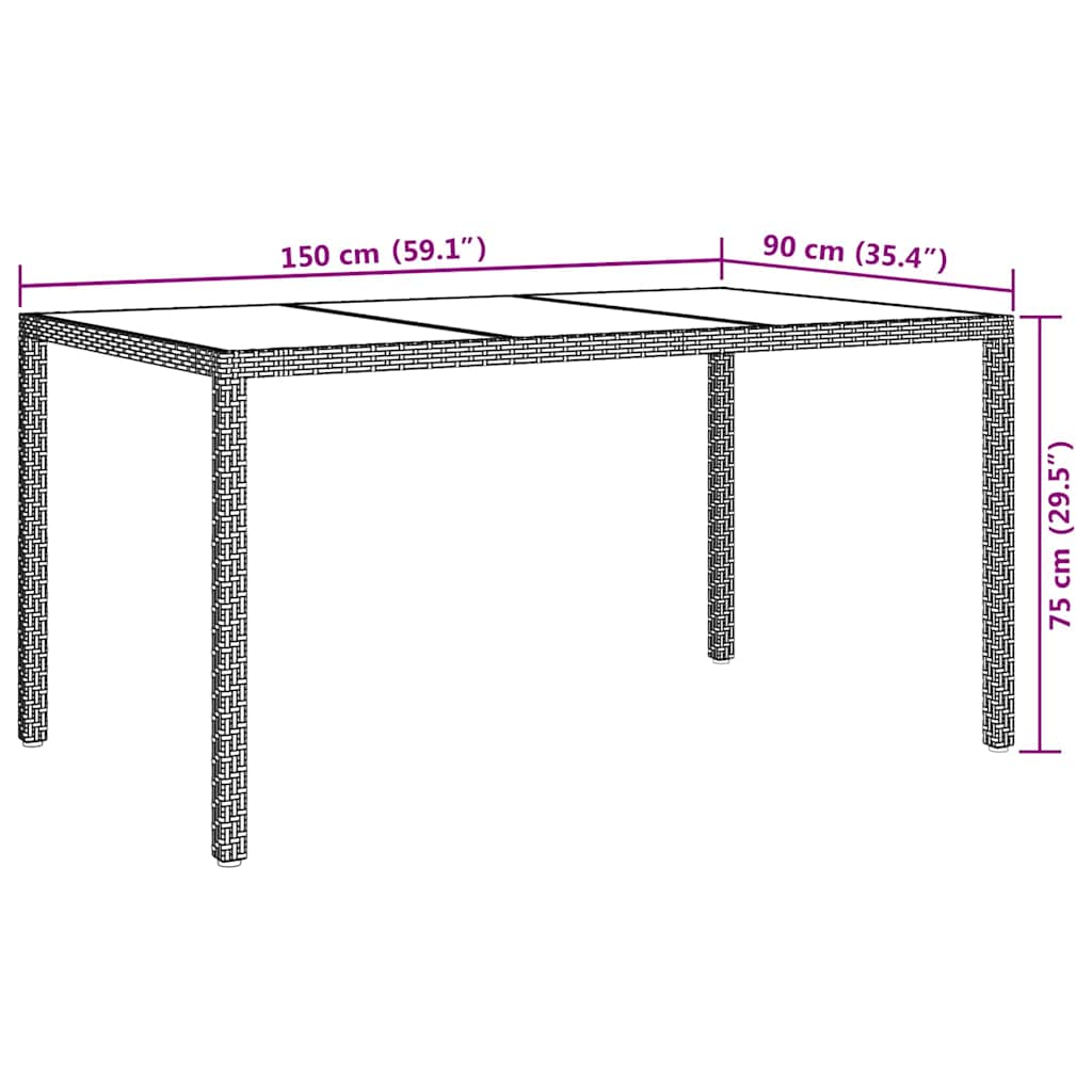 vidaXL Stół Ogrodowy Szary 150 x 90 x 75 cm polirattan