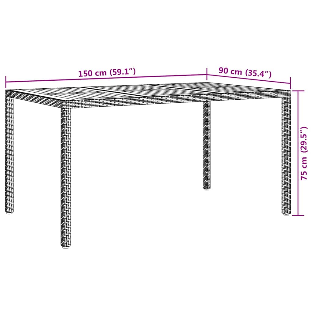 vidaXL Stół Ogrodowy Czarny 150 x 90 x 75 cm polirattan