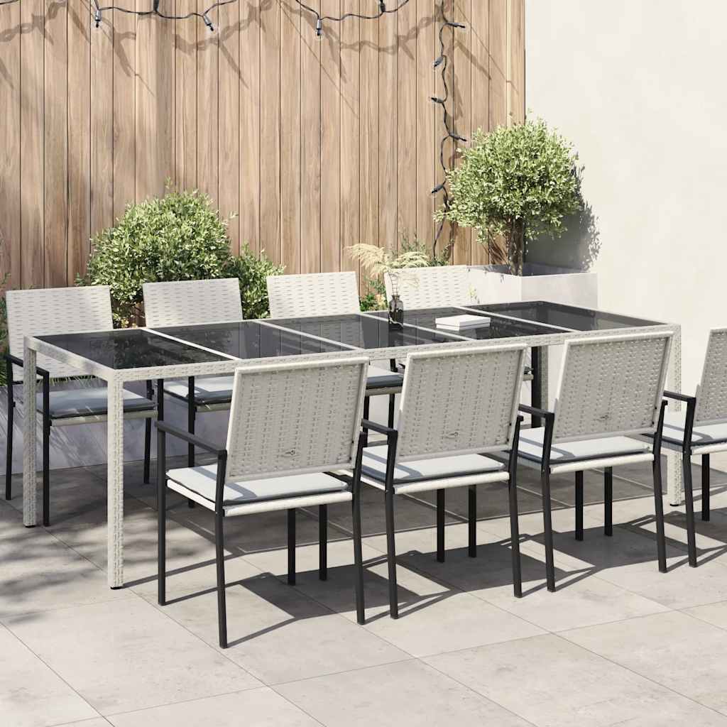 vidaXL Stół ogrodowy, biały, 250x100x75cm, rattan PE i szkło hartowane