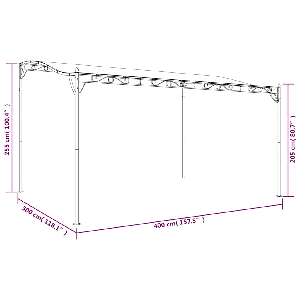 vidaXL Zadaszenie, kremowe, 4x3 m, 180 g/m², tkanina i stal