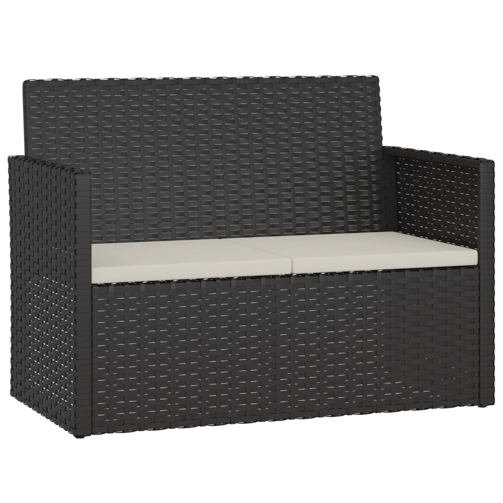 vidaXL Ławka ogrodowa z poduszkami, czarna, 105 cm, polirattan