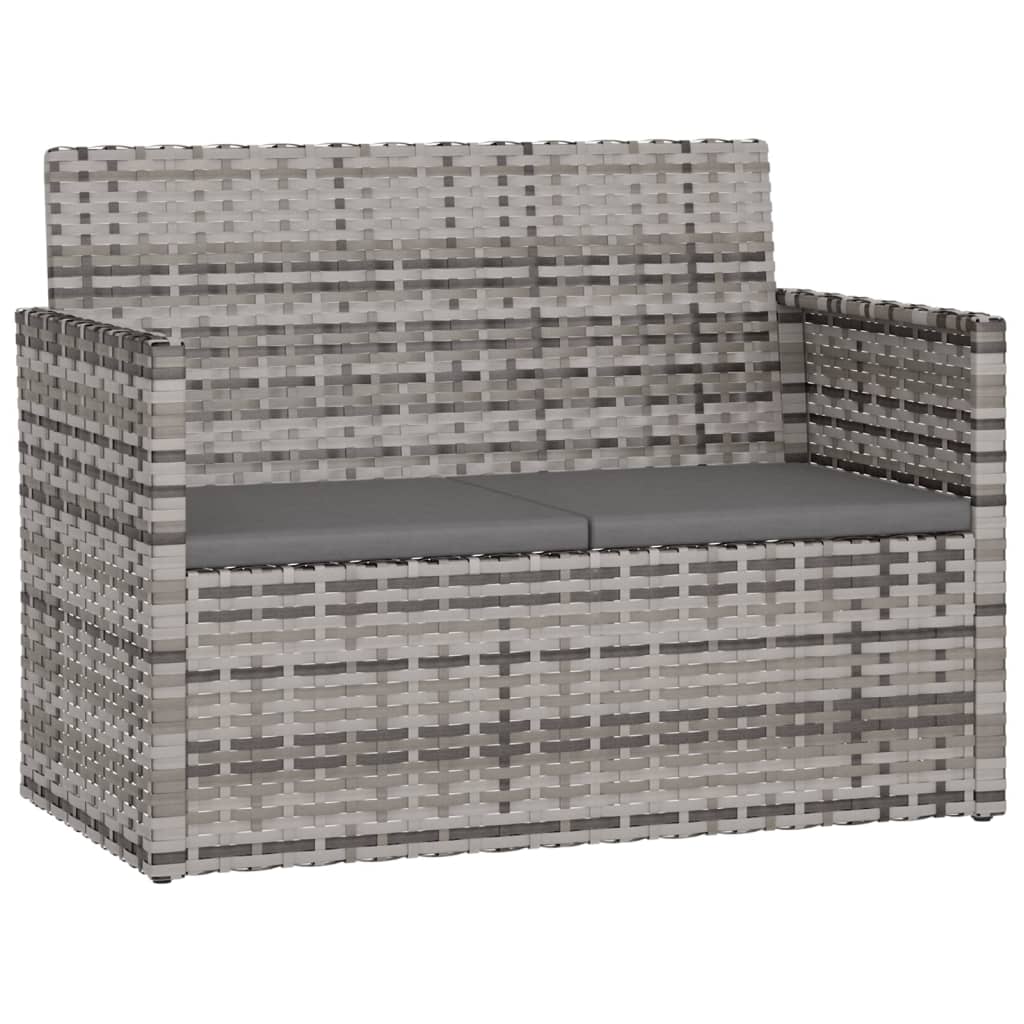 vidaXL Ławka ogrodowa z poduszkami, szara, 105 cm, polirattan