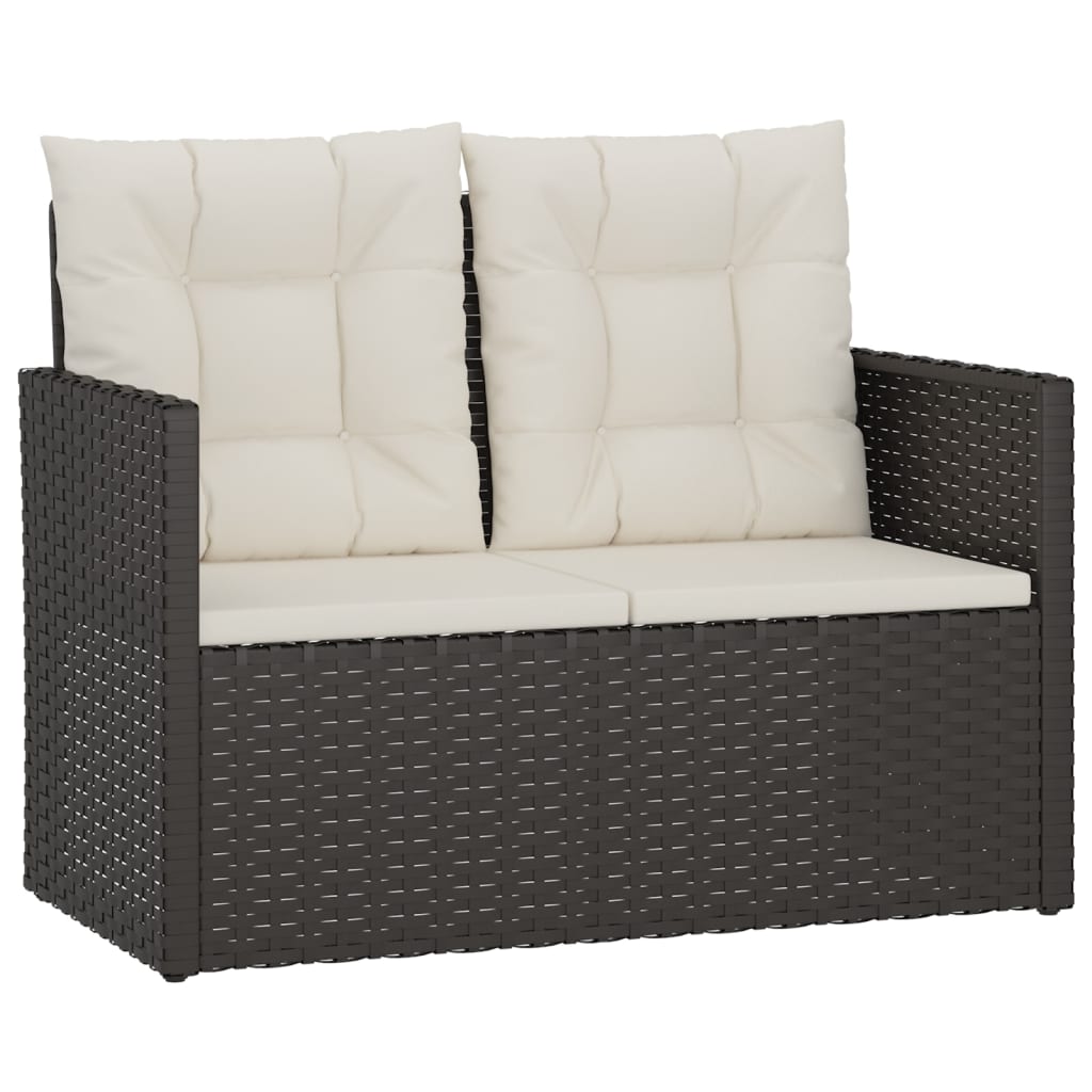 vidaXL Ławka ogrodowa z poduszkami, czarna, 105 cm, polirattan