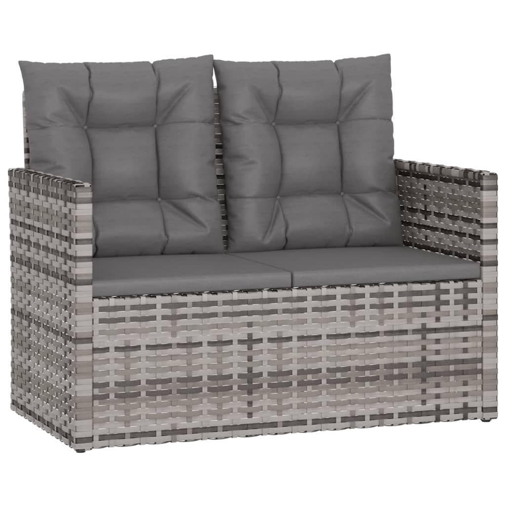 vidaXL Ławka ogrodowa z poduszkami, szara, 105 cm, polirattan