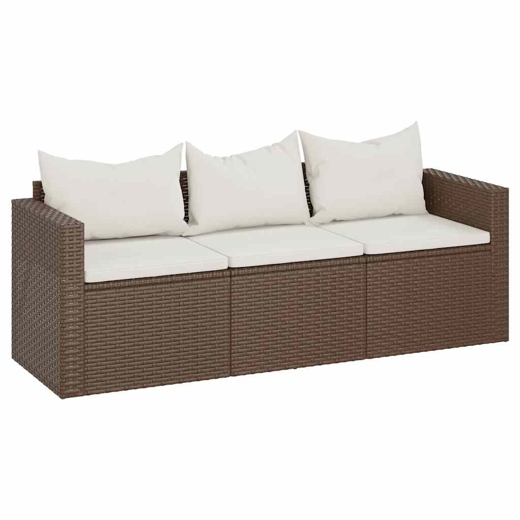 vidaXL 3-osobowa sofa ogrodowa z poduszkami, brązowa, polirattan