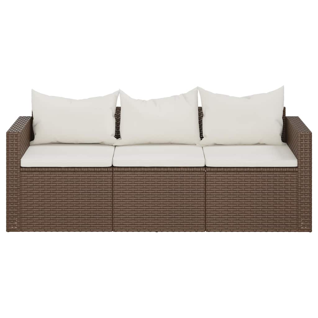 vidaXL 3-osobowa sofa ogrodowa z poduszkami, brązowa, polirattan