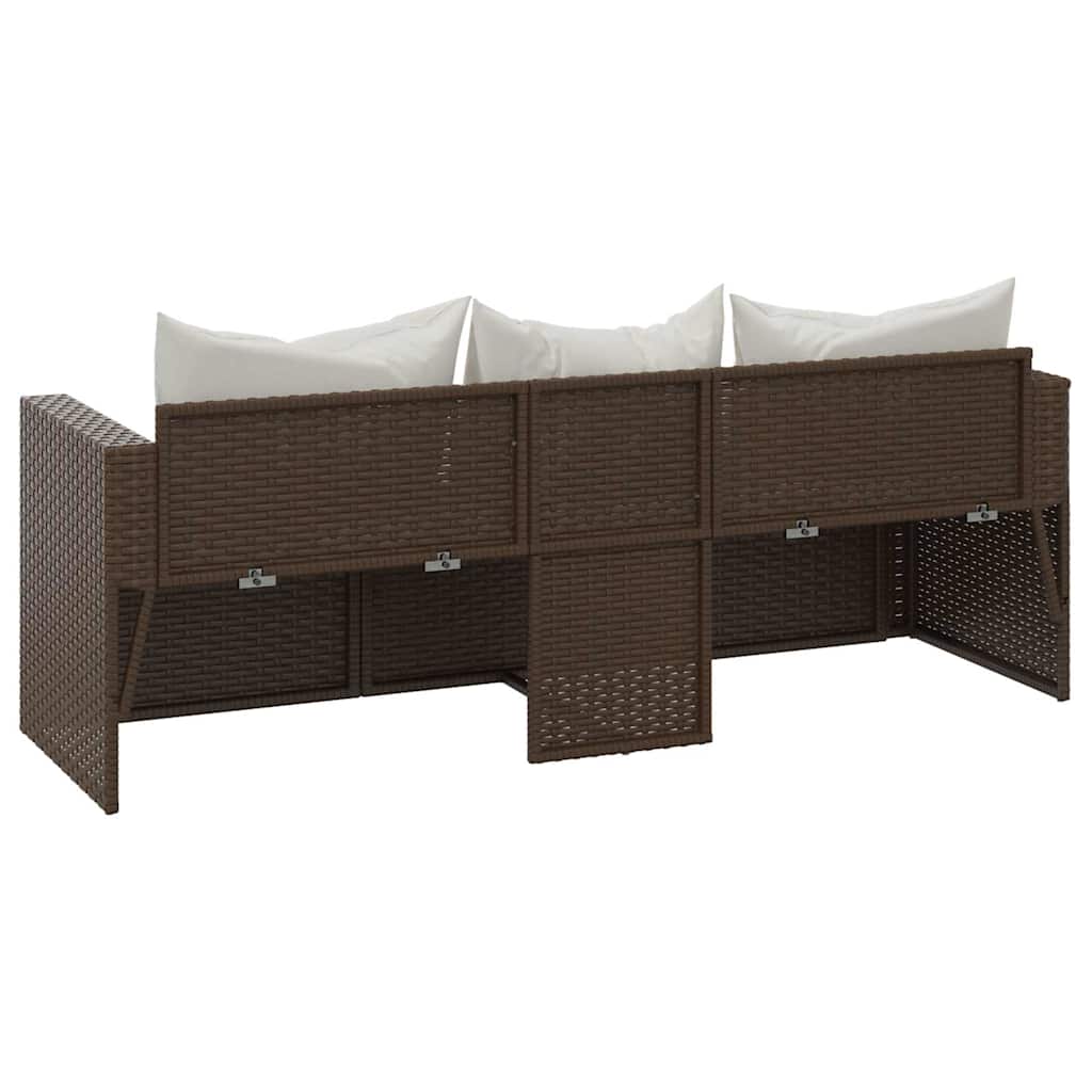 vidaXL 3-osobowa sofa ogrodowa z poduszkami, brązowa, polirattan