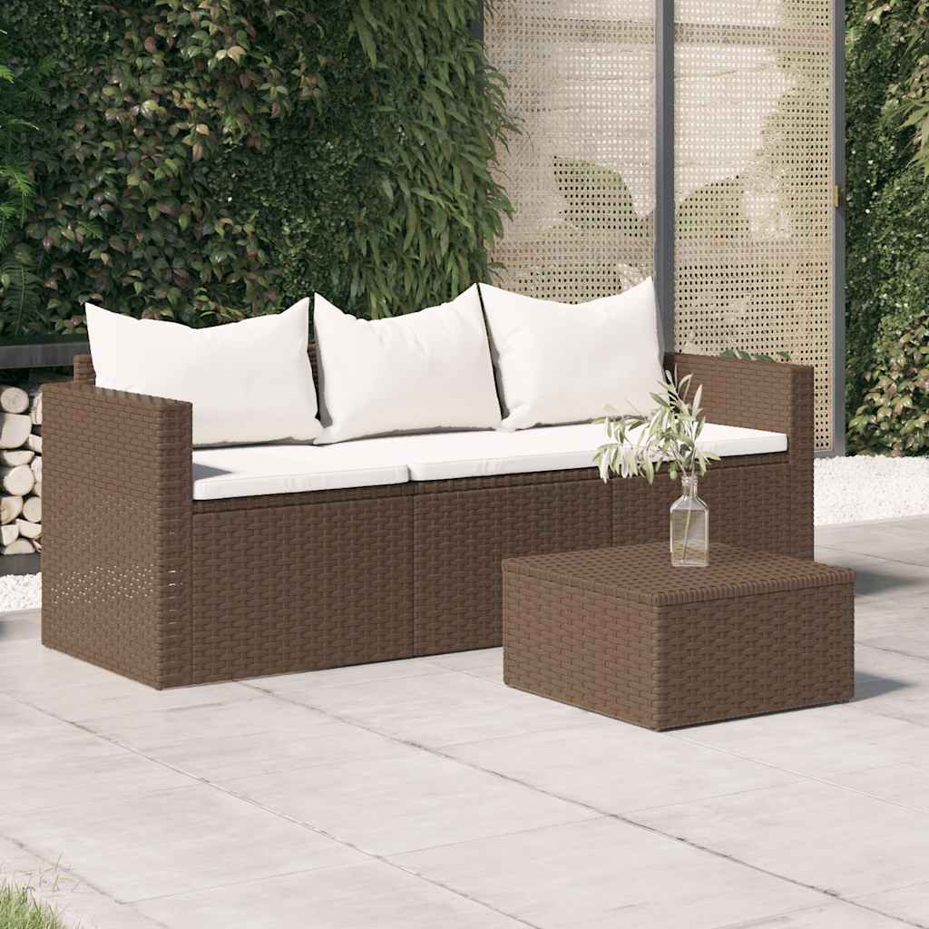 vidaXL 3-osobowa sofa ogrodowa z poduszkami, brązowa, polirattan