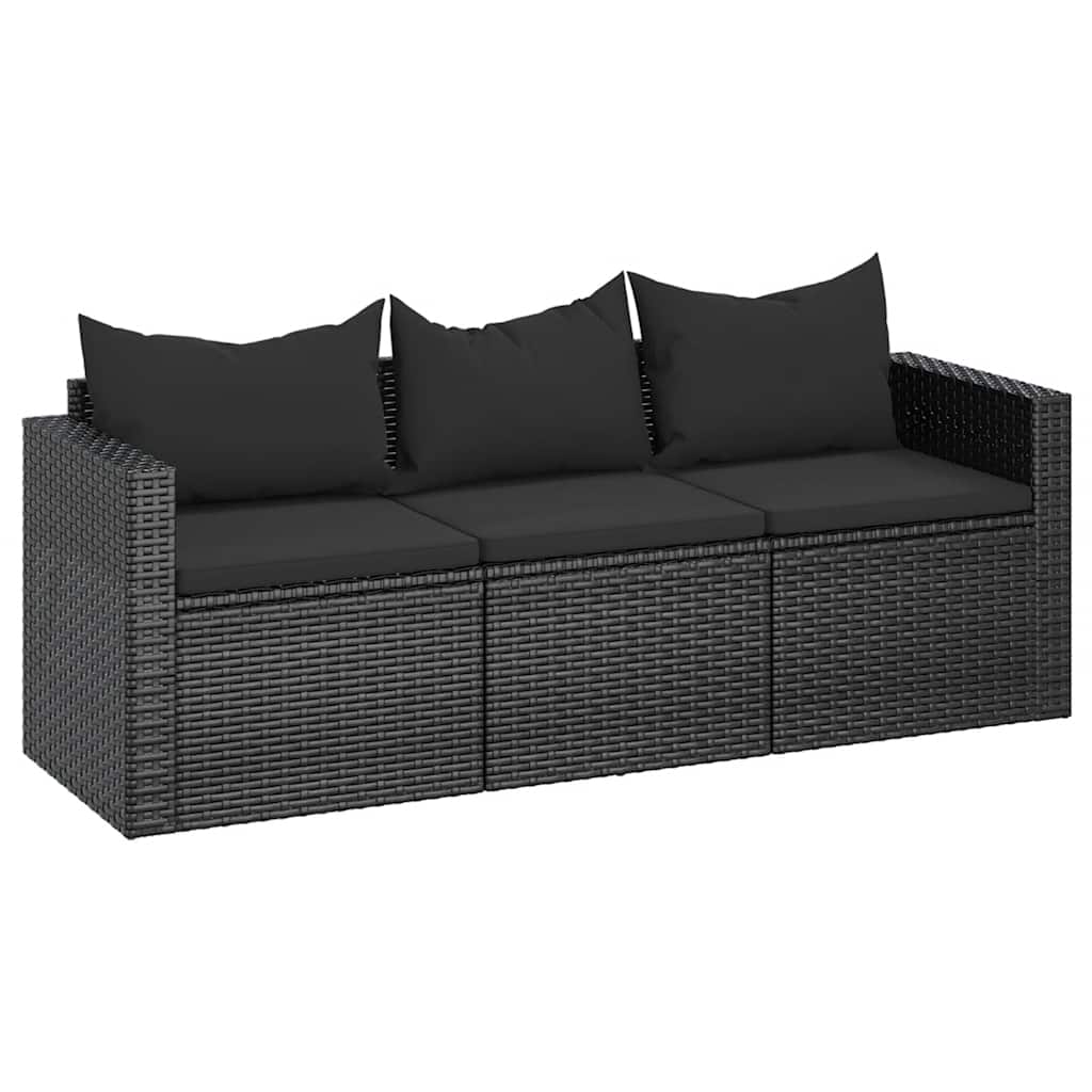 vidaXL 3-osobowa sofa ogrodowa z poduszkami, czarna, polirattan