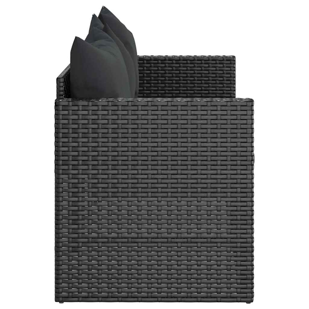 vidaXL 3-osobowa sofa ogrodowa z poduszkami, czarna, polirattan