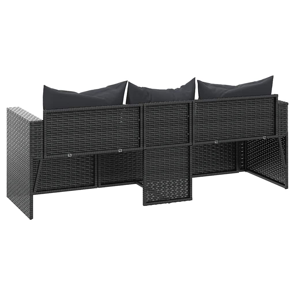 vidaXL 3-osobowa sofa ogrodowa z poduszkami, czarna, polirattan