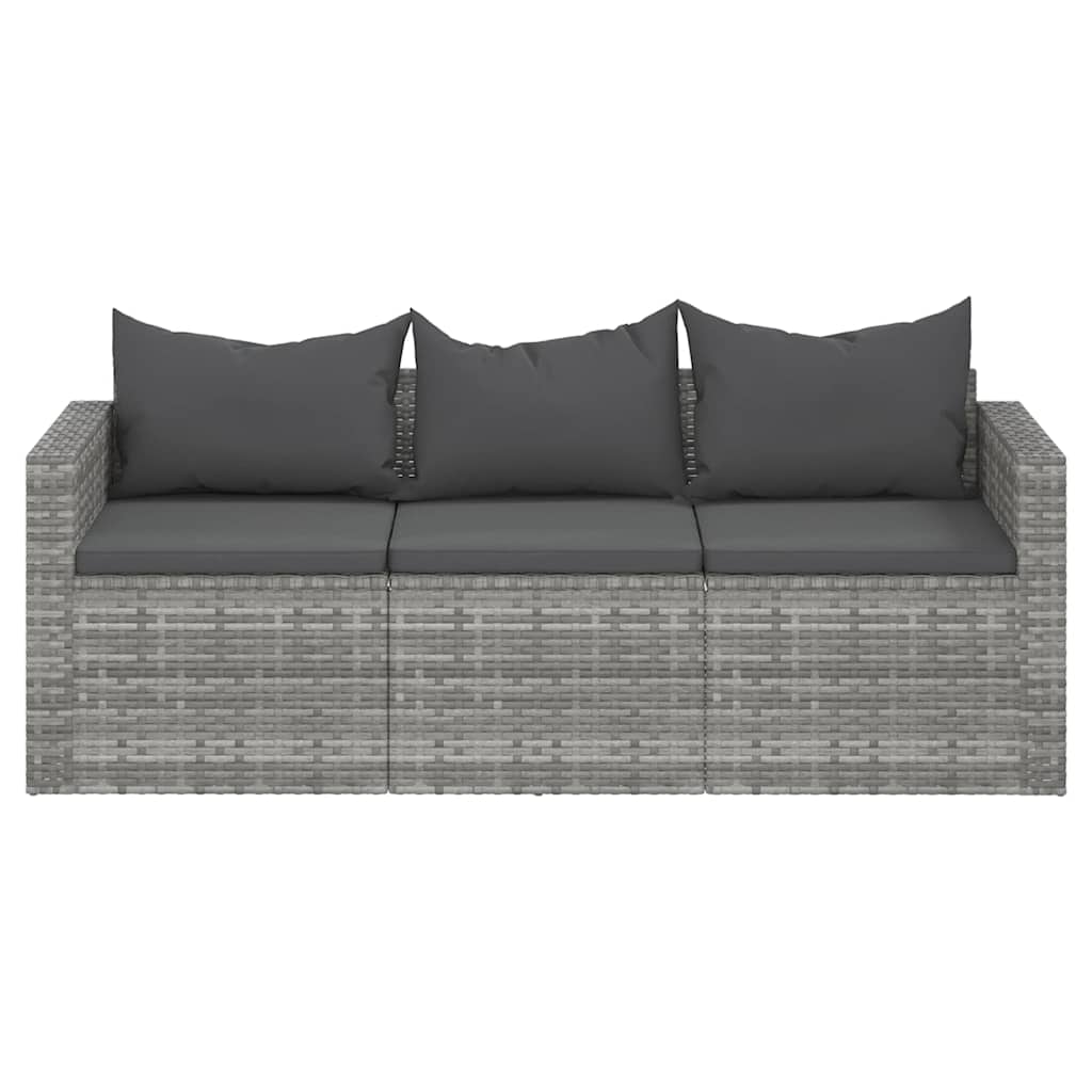 vidaXL 3-osobowa sofa ogrodowa z poduszkami, szara, polirattan