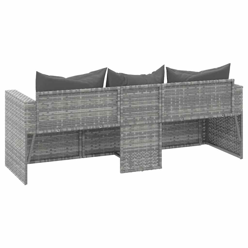 vidaXL 3-osobowa sofa ogrodowa z poduszkami, szara, polirattan