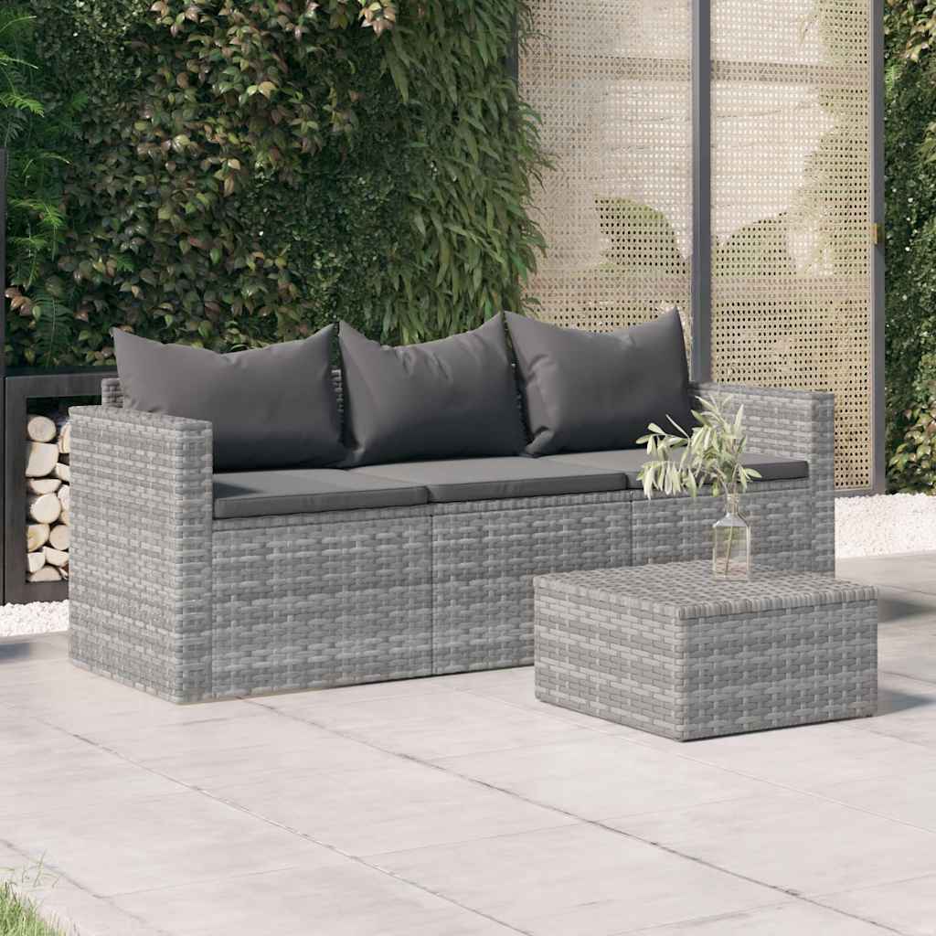 vidaXL 3-osobowa sofa ogrodowa z poduszkami, szara, polirattan