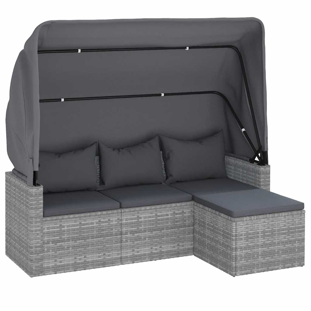 vidaXL 3-os. sofa ogrodowa z daszkiem i podnóżkiem, szara, polirattan