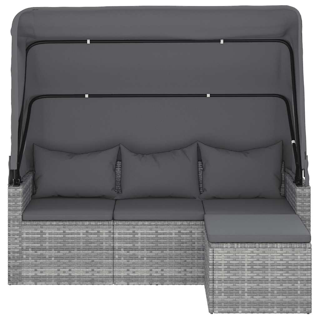 vidaXL 3-os. sofa ogrodowa z daszkiem i podnóżkiem, szara, polirattan